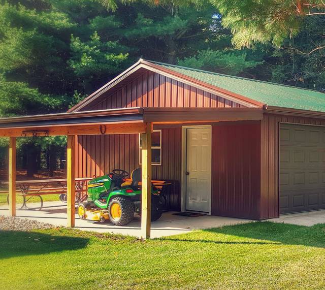 Home with a small tractor parked in front